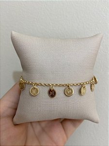 PULSEIRA DOURADA PIN DE MEDALHINHAS 10 MANDAMENTOS