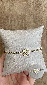 PULSEIRA DOURADA MEDALHA DUPLA FACE ESPIRITO SANTO