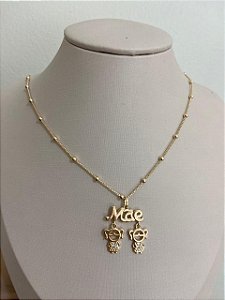 COLAR DOURADO DE BOLINHA PIN MÃE 2 MENINAS