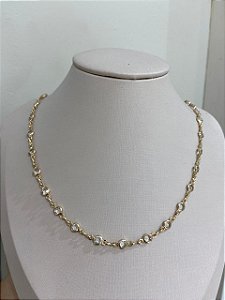 COLAR DOURADO CHOCKER PONTILHADA ZIRCÔNIA