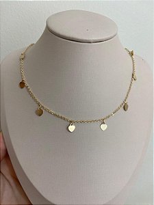 COLAR DOURADO PIN CHAPAS DE CORAÇÕES