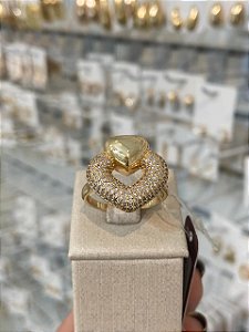 ANEL DOURADO CORAÇÃO CRAVEJADO