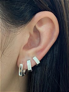 BRINCO TRIO ARGOLA QUADRADA LISA BANHO DE PRATA