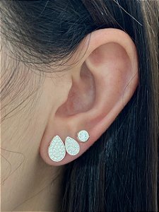 BRINCO TRIO ARGOLA GOTA GRAVEJADA COM PONTO DE LUZ PRATA