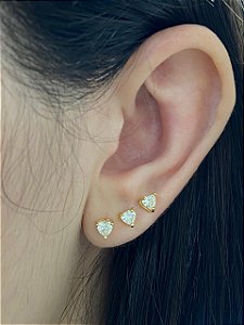 BRINCO TRIO ZIRCONIA CORAÇÃO CRISTAL TAM M DOURADO