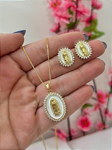 CONJUNTO COLAR E BRINCO NOSSA SENHORA DE GUADALUPE