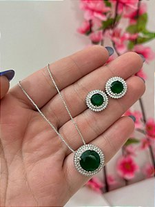 CONJUNTO CIRCULO CRAVEJADO ESMERALDA