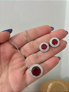CONJUNTO CIRCULO CRAVEJADO RUBY