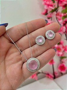 CONJUNTO CIRCULO CRAVEJADO ROSA