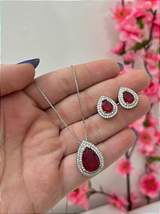 CONJUNTO GOTA CRAVEJADO VERMELHO RUBY
