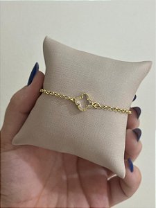 PULSEIRA MINI ELOS PORTUGUESES COM TREVO EM CRISTAL DOURADA