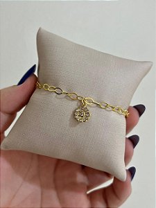 PULSEIRA ELOS COM PIN FLORZINHA DOURADA