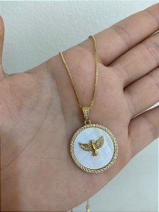 COLAR MEDALHA EM MADREPEROLA DIVINO ESPIRITO SANTO