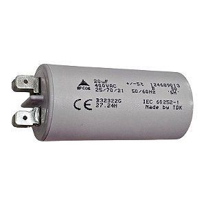 Capacitor Polipropileno 20uF x 400Vac 50/60Hz Plástico Faston Epcos B32322G