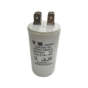 Capacitor Polipropileno 16uF x 450Vac 50/60Hz Plástico Faston CBB60 TK