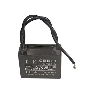 Capacitor de Ventilador 7uF x 250Vac Fio CBB61 TK