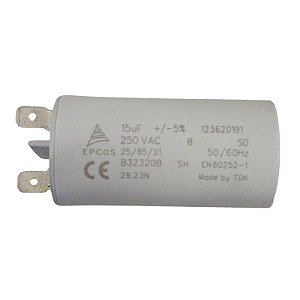 Capacitor Polipropileno 15uF x 250V 50/60Hz Plástico Faston Epcos