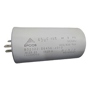 Capacitor Polipropileno 45uF x 440/450Vac 50/60Hz Plástico Faston Epcos