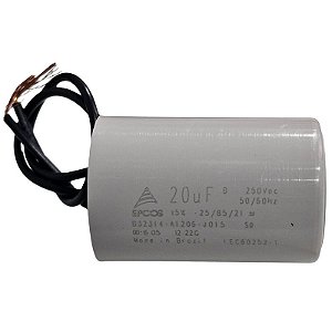 Capacitor Polipropileno 20uF x 250Vac 50/60Hz Plástico Fio Epcos