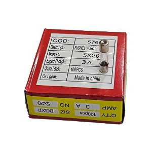 Fusível 3A 250V Pequeno 5x20 Vidro Cx 100pçs