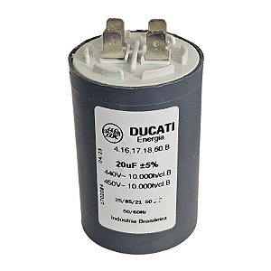 Capacitor Polipropileno 20uF x 440V/450V 50/60HZ Plático Faston Ducati 45DX70A 416171860