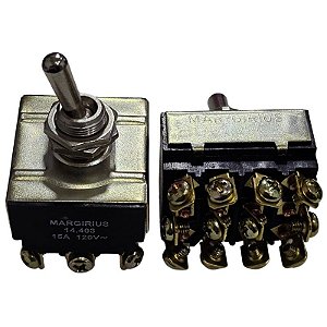 Chave Alavanca Metálica 3 Posições 15A 120V 14403 Margirius 12 Terminais