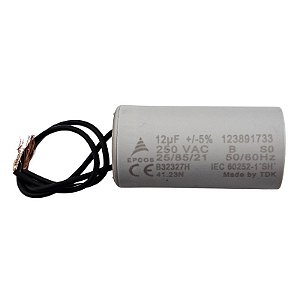 Capacitor Polipropileno 12uF x 250Vac 50/60Hz Plástico Fio Epcos