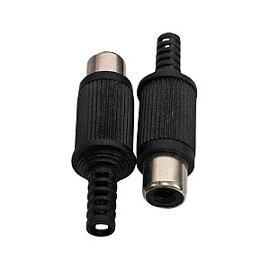 Conector Plug RCA Fêmea Plástico Preto Estriado