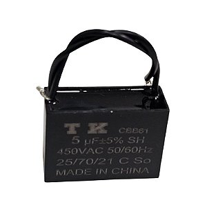 Capacitor de Ventilador 5uF x 450Vac 50/60Hz Fio CBB61 TK