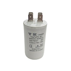 Capacitor Polipropileno 10uF x 440V 50/60Hz Plástico Faston TK