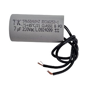 Capacitor Polipropileno 7uF x 250Vac 50/60Hz Plástico Fio Tk