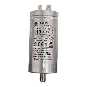 Capacitor Polipropileno 10uF x 425V 50/60Hz Alumínio Com Parafuso Ducati 416.25.1229