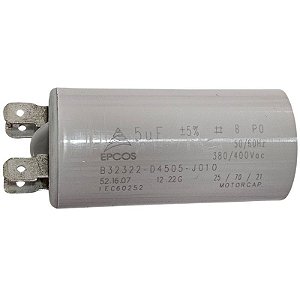 Capacitor Polipropileno 5uF x 380V/400Vac 50/60Hz Plástico Faston B32322-D4505-J010 30DX62A Epcos