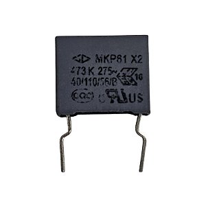 Capacitor Poliéster 47K x 275V = 473K 275V = MKP61 X2 473K 275 Cinza