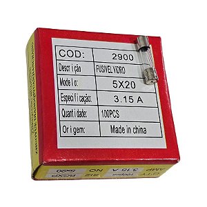 Fusível 3,15A 250V Pequeno 5X20 Vidro Cx 100pçs