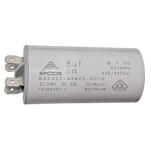 Capacitor Polipropileno 8uF x 440/450Vac 50/60Hz Plástico Faston Epcos