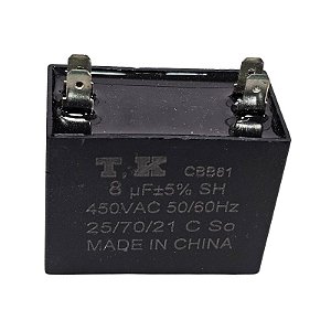 Capacitor Polipropileno 8uF x 450V 50/60Hz Faston CBB61 TK