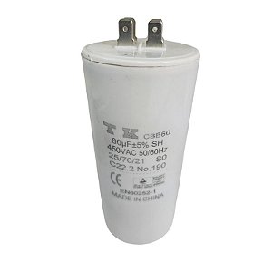 Capacitor Polipropileno 80uF x 450Vac 50/60Hz Plástico Faston CBB60 TK