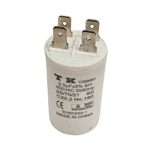 Capacitor Polipropileno 2.5uF x 400Vac 50/60Hz Plástico Faston CBB60 TK