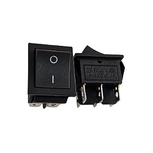 Chave Gangorra KCD4-202 12A 250V 20A 125V = KCD2 16A 250V Preta 6 Terminais