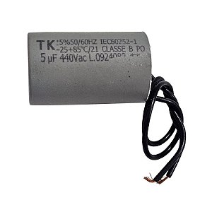 Capacitor Polipropileno 5uF x 440V 50/60Hz Plástico Fio Tk