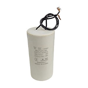 Capacitor Polipropileno 80uF x 400Vac 50/60Hz Plástico Fio CBB60 TK