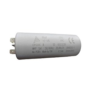 Capacitor Polipropileno 60uF x 250V 50/60Hz Plástico Faston Epcos