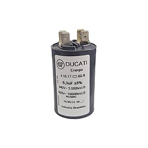 Capacitor de Partida 6,3uF x 440V 50/60Hz Plastico Faston Ducati 4.16.17.C2.60.B