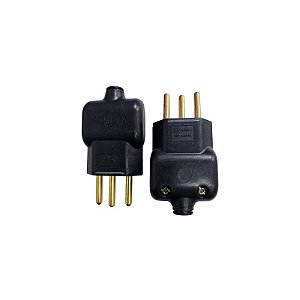 Tomada Macho 3 Pinos 10A 250V Preta Ilumi