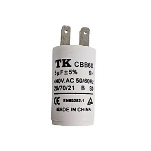 Capacitor Polipropileno 5uF x 440Vac 50/60Hz Plástico Faston CBB60 TK