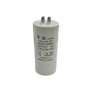 Capacitor Polipropileno 65uF x 450V 50/60HZ Plástico Faston Cbb60 Tk