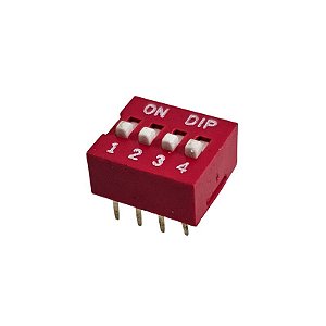 Chave Dip Switch KF-1001 4 Vias 180° Vermelha