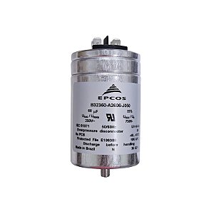 Capacitor Polipropileno 60uF x 250V 50/60hZ Aluminio com Parafuso de Fixação Epcos B32360-A2606-J050