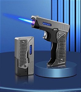 Isqueiro Maçarico Pistola USB 2 em 1 Preto